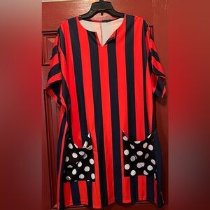 SHEIN Red and Black Striped Midi Dress